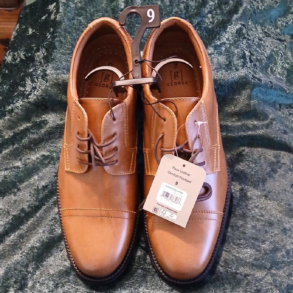 George Men's Tan Dress Shoes Faux Leather SZ 9 NWT